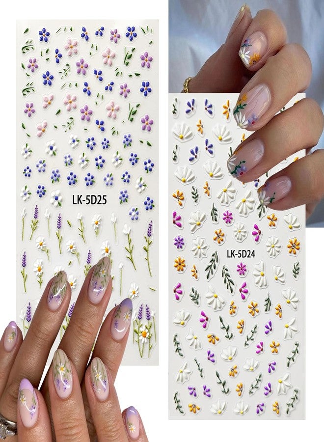 VOTACOS Flower Nail Art Stickers 5D Embossed Flower Nail Decals Spring Summer 3D Self Adhesive Daisy Lavender Nails Decoration Supplies for Women Nails Design - Image 5